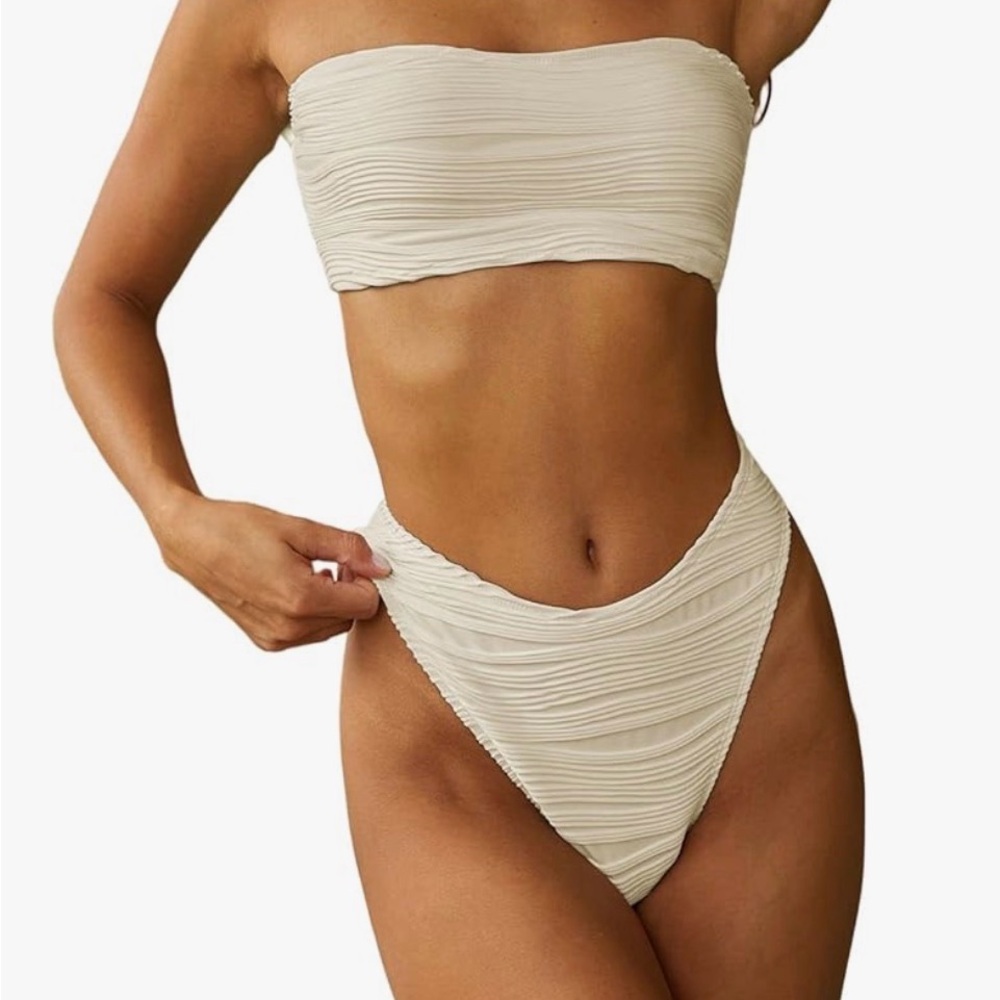 💐Zaful Cream Bandeau Bikini Set